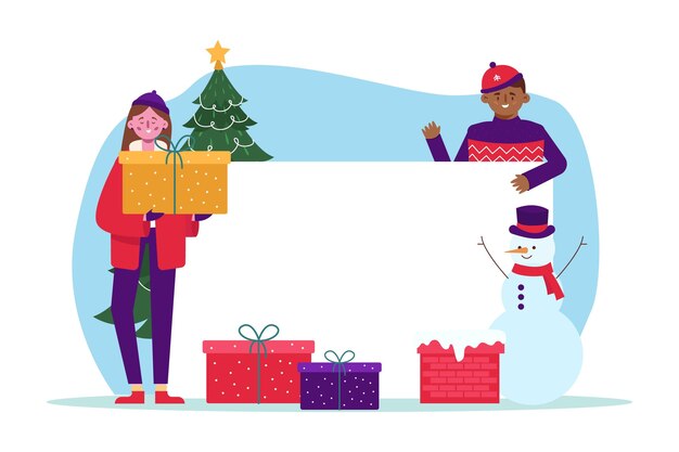 Personaje de Navidad con banner en blanco