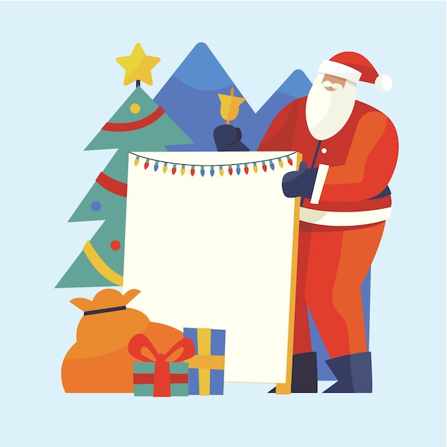 Personaje de navidad con banner en blanco