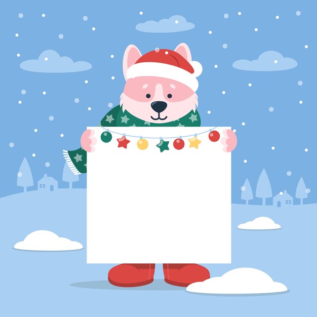 Personaje de Navidad con banner en blanco