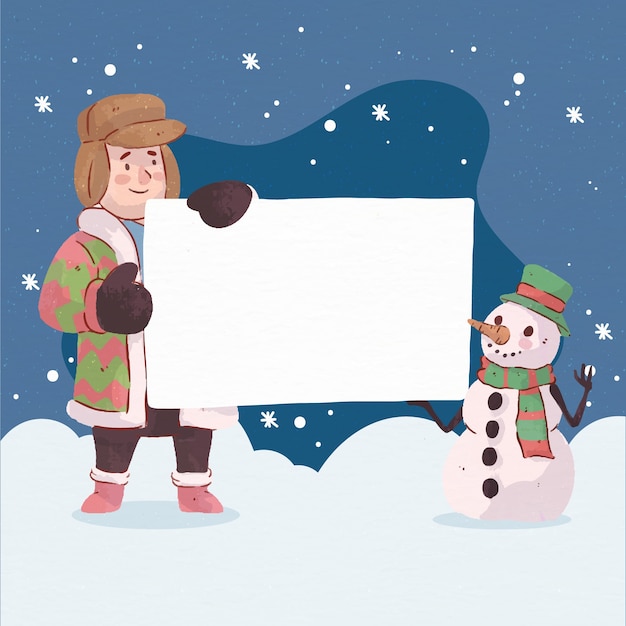 Personaje de navidad con banner en blanco