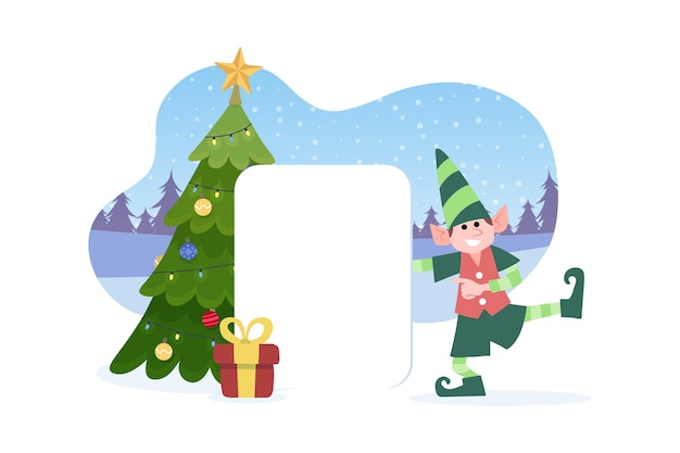 Personaje de Navidad con banner en blanco