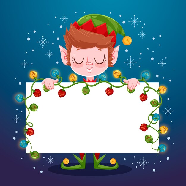 Personaje de Navidad con banner en blanco