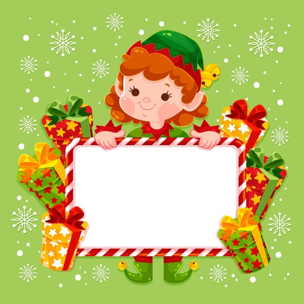 Personaje de Navidad con banner en blanco