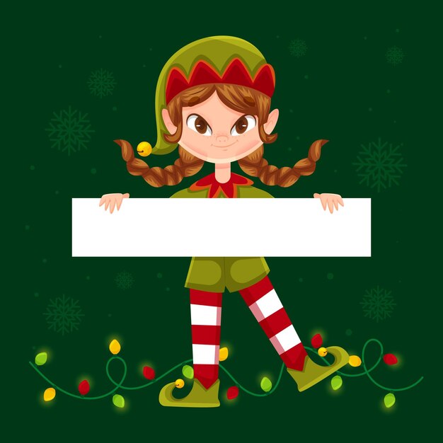 Personaje de Navidad con banner en blanco