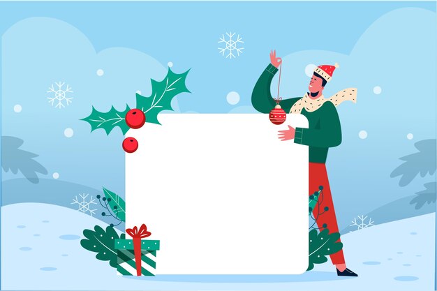 Personaje de Navidad con banner en blanco