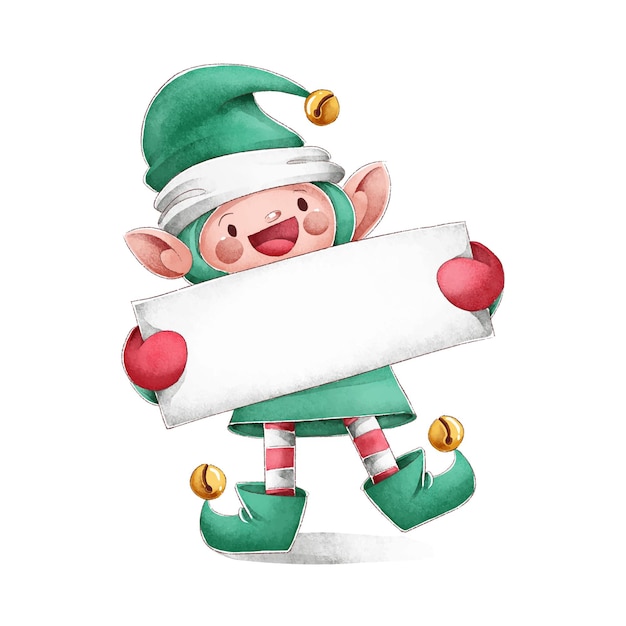 Personaje de Navidad con banner en blanco