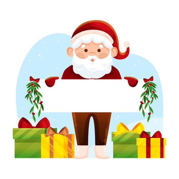 Personaje de navidad con banner en blanco