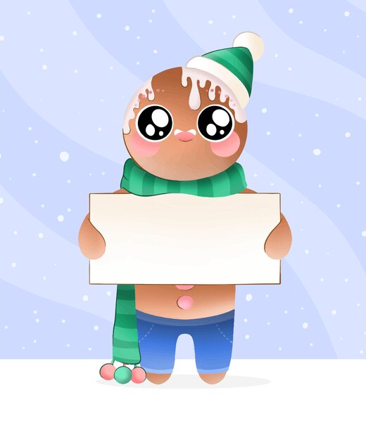 Personaje de Navidad con banner en blanco