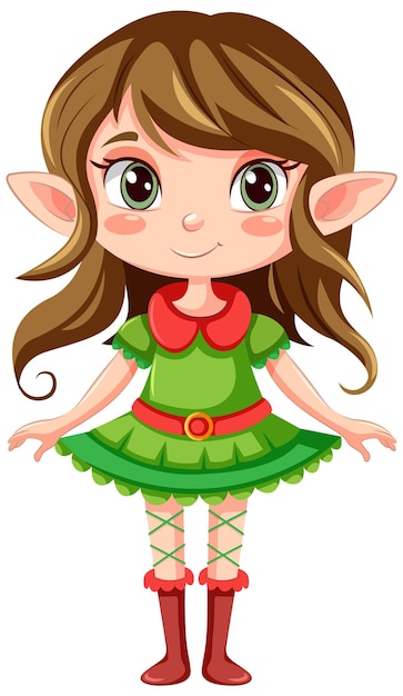 Vector gratuito personaje de navidad de dibujos animados de niña elfo