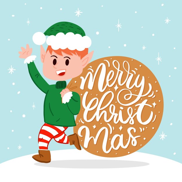 Vector gratuito personaje de navidad con letras