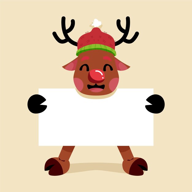 Personaje de navidad plano dibujado a mano sosteniendo pancarta en blanco