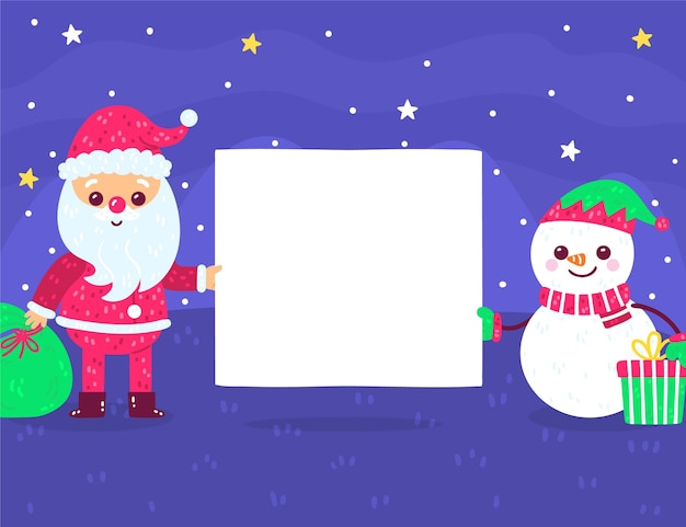 Vector gratuito personaje de navidad plano dibujado a mano sosteniendo pancarta en blanco