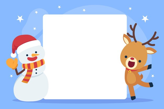 Personaje de navidad plano dibujado a mano sosteniendo pancarta en blanco