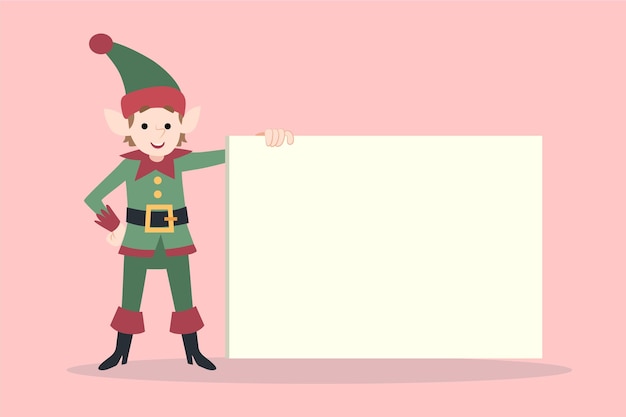 Vector gratuito personaje de navidad plano dibujado a mano sosteniendo pancarta en blanco