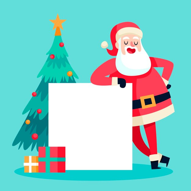 Personaje de navidad plano dibujado a mano sosteniendo pancarta en blanco