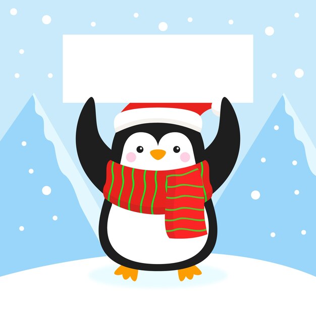 Personaje de Navidad sosteniendo pancarta en blanco