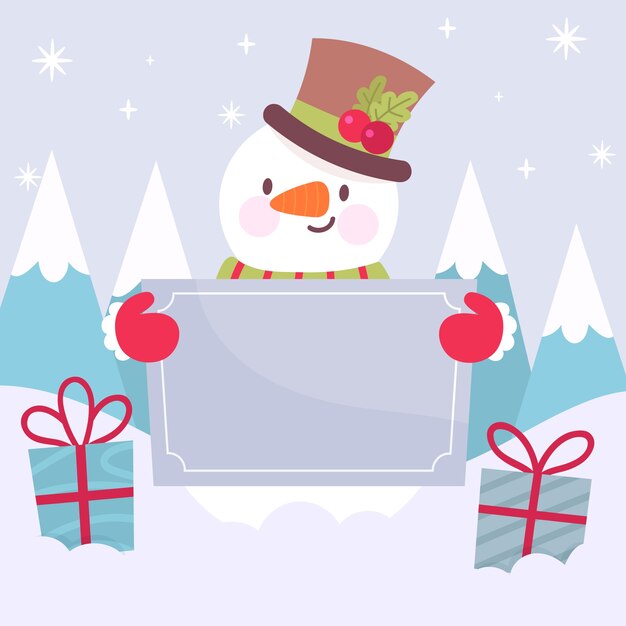 Personaje de Navidad sosteniendo pancarta en blanco
