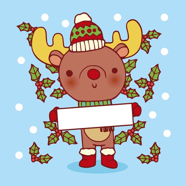 Personaje de Navidad sosteniendo pancarta en blanco