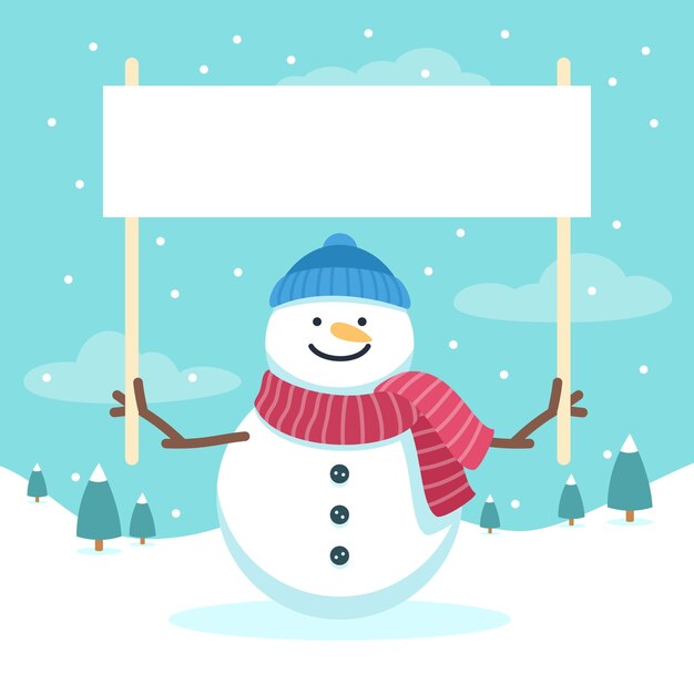 Personaje de Navidad sosteniendo pancarta en blanco