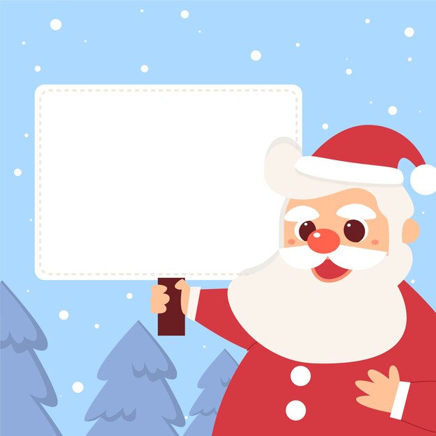 Personaje de Navidad sosteniendo pancarta en blanco