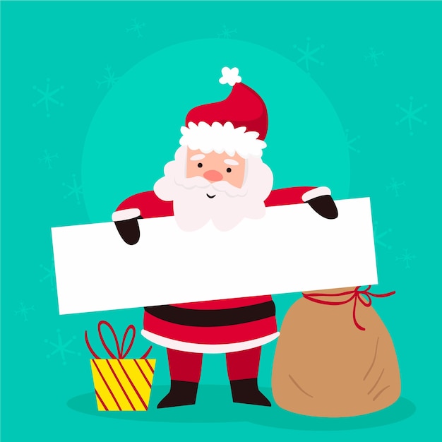 Vector gratuito personaje de navidad sosteniendo pancarta en blanco