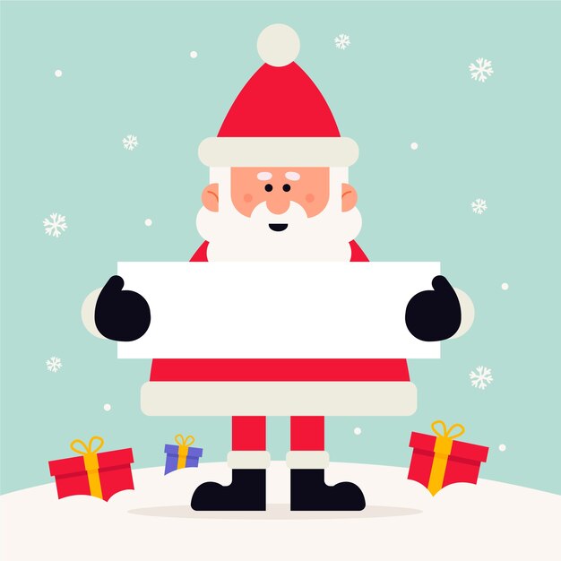 Personaje de Navidad sosteniendo pancarta en blanco