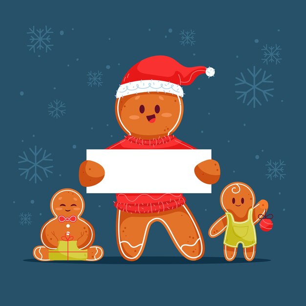 Personaje de Navidad sosteniendo pancarta en blanco