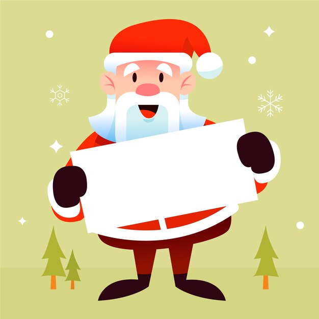 Personaje de Navidad sosteniendo pancarta en blanco