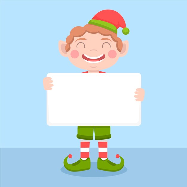 Personaje de Navidad sosteniendo pancarta en blanco