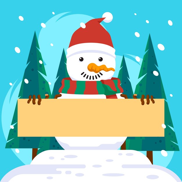 Personaje de Navidad sosteniendo pancarta en blanco