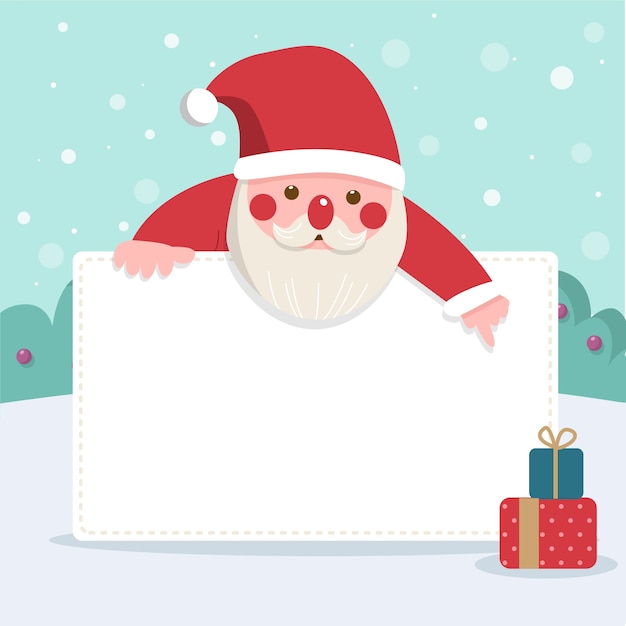 Personaje de Navidad sosteniendo pancarta en blanco