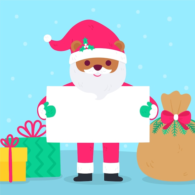 Vector gratuito personaje de navidad sosteniendo pancarta en blanco