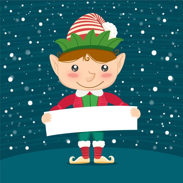 Personaje de Navidad sosteniendo pancarta en blanco
