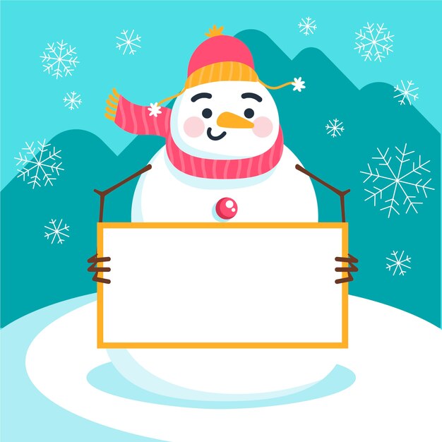 Personaje de Navidad sosteniendo pancarta en blanco