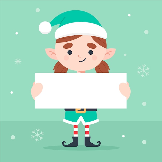 Personaje de Navidad sosteniendo pancarta en blanco