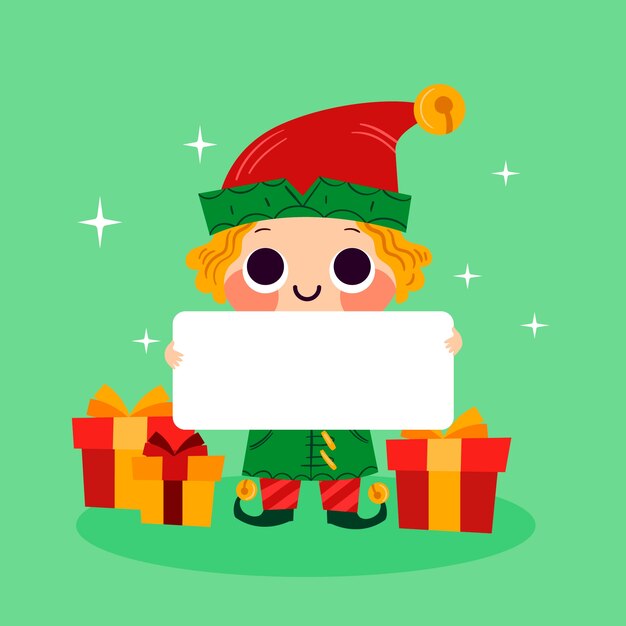 Personaje de Navidad sosteniendo pancarta en blanco
