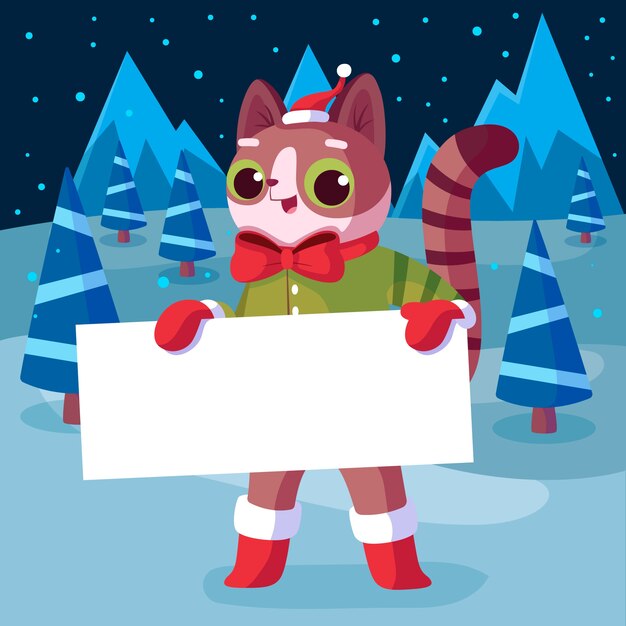Personaje de Navidad sosteniendo pancarta en blanco