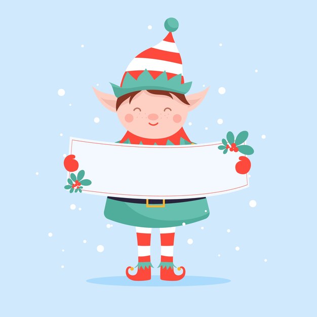 Personaje de Navidad sosteniendo pancarta en blanco