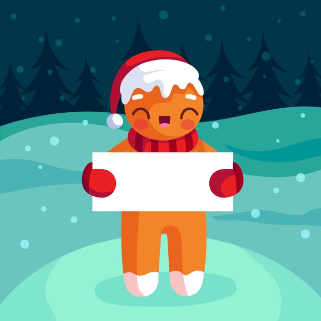 Personaje de Navidad sosteniendo pancarta en blanco