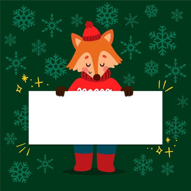 Personaje de Navidad sosteniendo pancarta en blanco