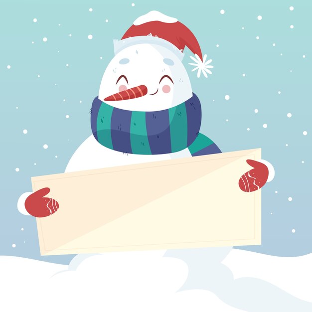 Personaje de Navidad sosteniendo pancarta en blanco
