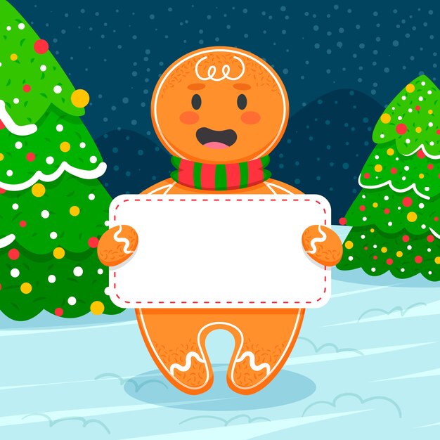 Personaje de Navidad sosteniendo pancarta en blanco