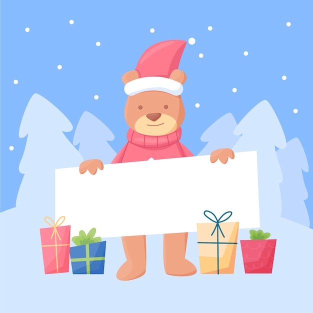 Personaje de Navidad sosteniendo pancarta en blanco