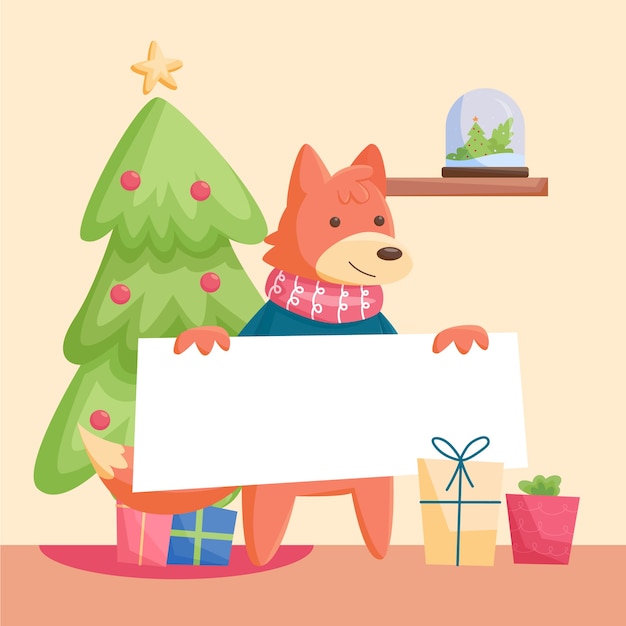 Vector gratuito personaje de navidad sosteniendo pancarta en blanco