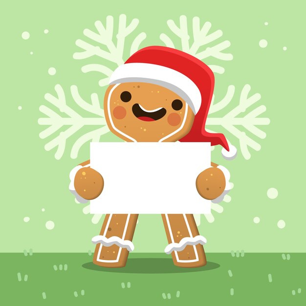 Personaje de Navidad sosteniendo pancarta en blanco