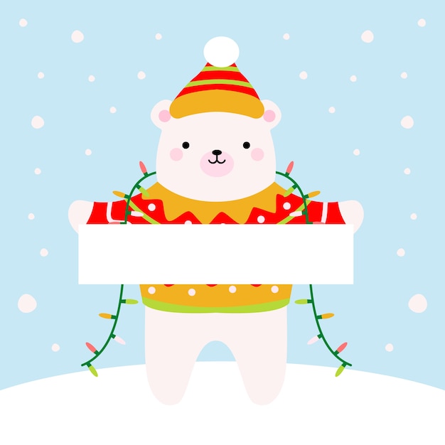 Personaje de Navidad sosteniendo pancarta en blanco