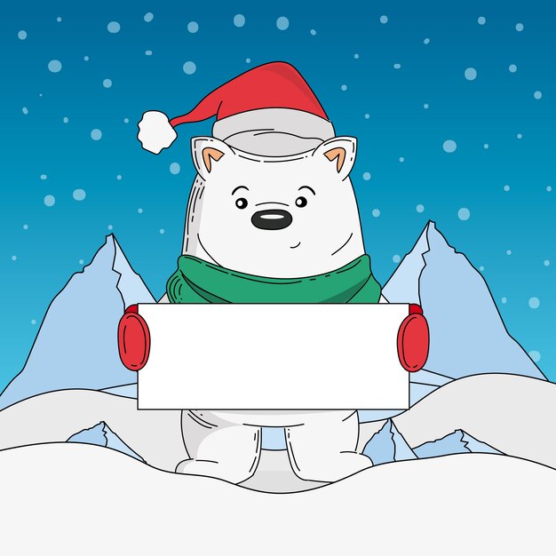 Personaje de Navidad sosteniendo pancarta en blanco