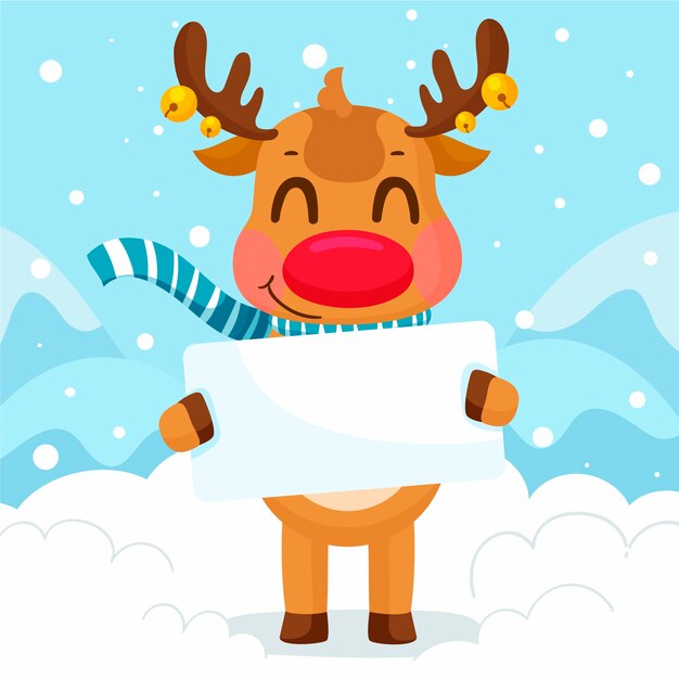 Personaje de Navidad sosteniendo pancarta en blanco