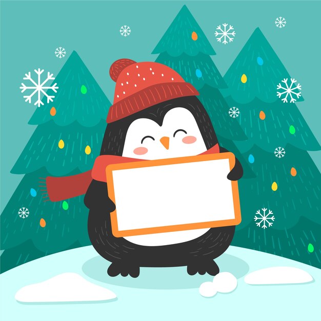 Personaje de Navidad sosteniendo pancarta en blanco