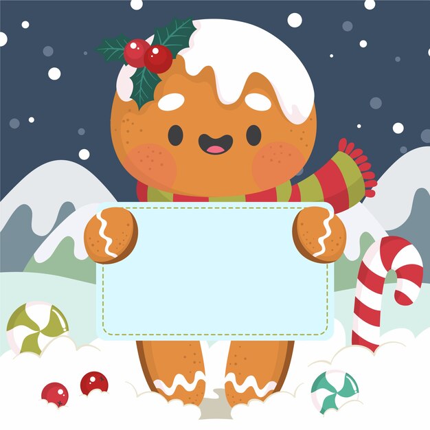 Personaje de Navidad sosteniendo pancarta en blanco